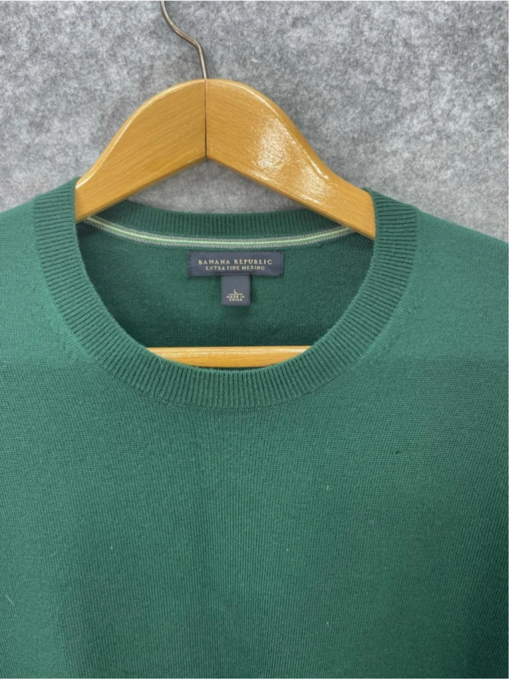 Banana Republic Sweater Mens Large Green Merino Wool Crewneck Knit Pullover